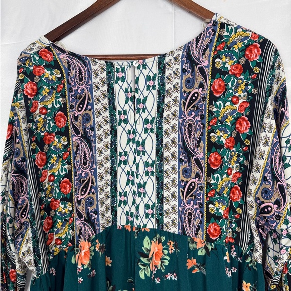 Umgee Boho Floral Babydoll Dress XL Bishop Sleeve Rayon Contrast - Picture 5 of 9